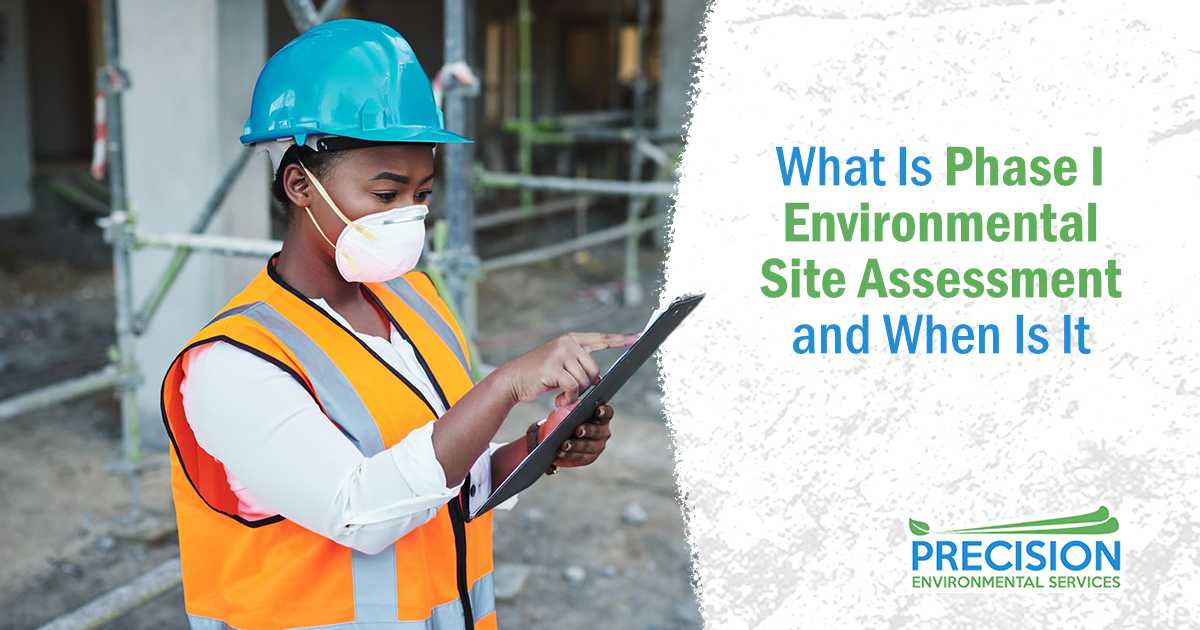 What Is Phase I Environmental Site Assessment and When Is It Black woman engineer reviewing a floor plan on a tablet at a construction site, representing engineering, planning, and site assessment for project management and building development, featuring Precision Environmental Services and highlighting what a Phase I Environmental Site Assessment is and when it is needed.