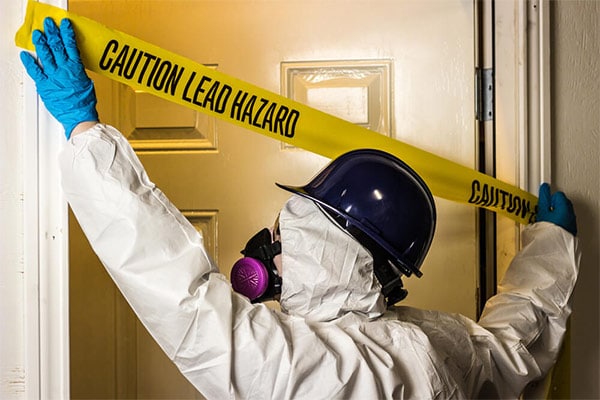 Precision Environmental Services image: Inspector conducting lead-based paint inspection. Corresponds with the page's context by highlighting Precision Environmental Services' expertise in lead-based paint inspection.